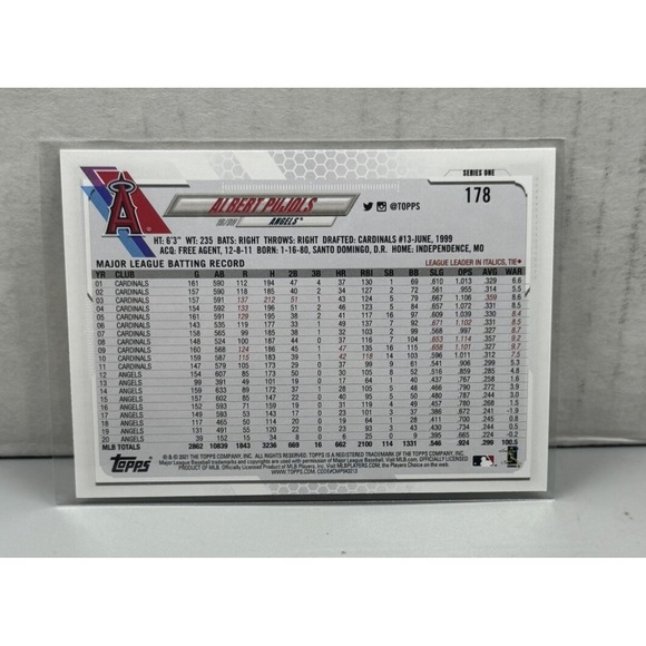 2021 Topps Series 1 Base #178 Albert Pujols - LA Angels - Picture 2 of 2